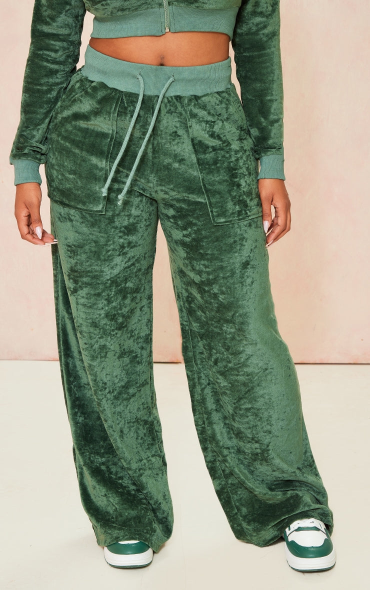 Shape Dark Green Velour Wide Leg Trousers - HCWP 