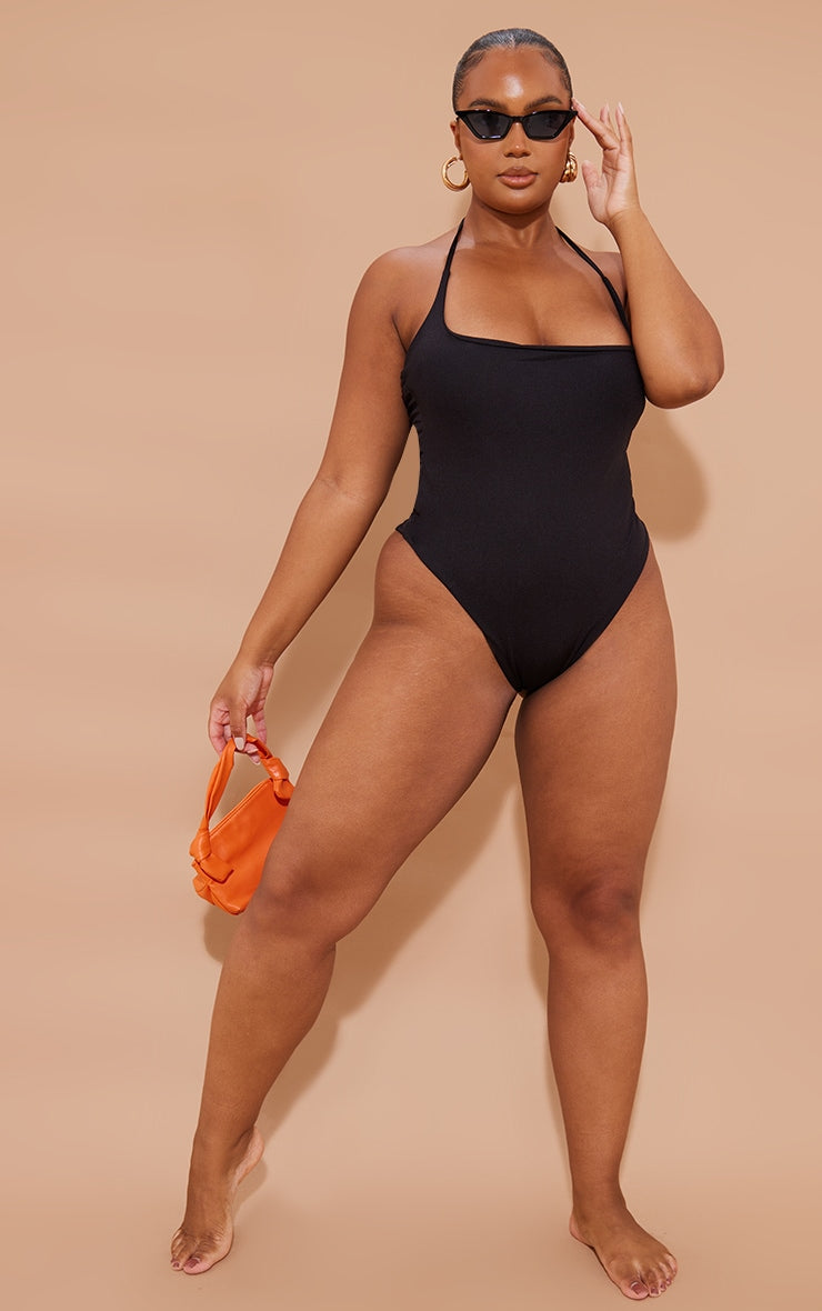 Plus Black Cowl Neck Swimsuit - HCWP 