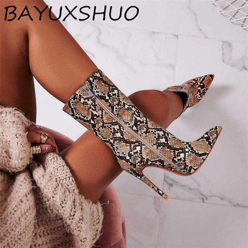 Snake Pattern High Heel Boots