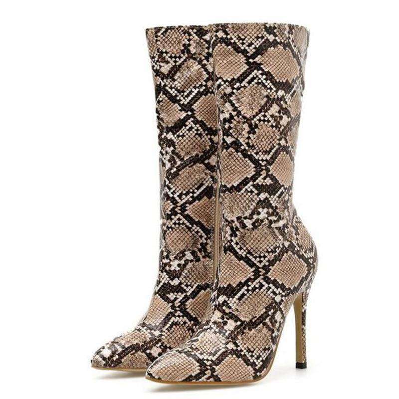 Snake Pattern High Heel Boots