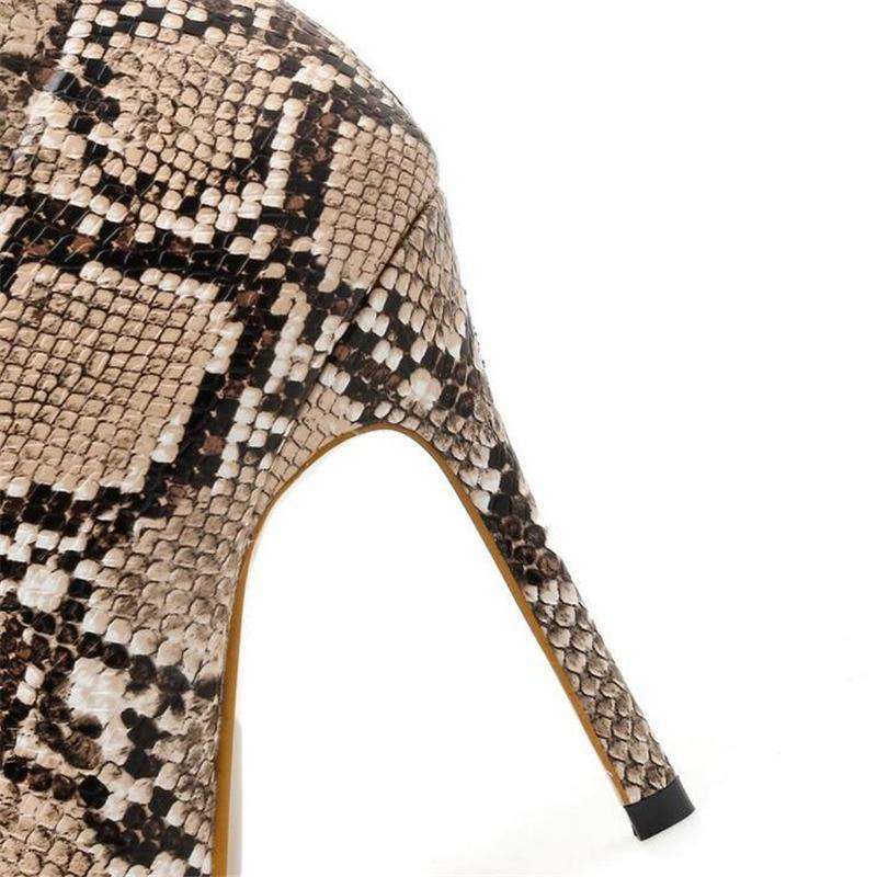 Snake Pattern High Heel Boots