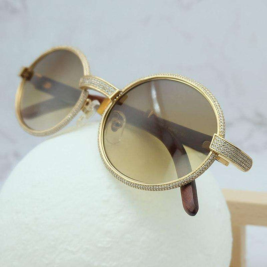 Retro Holz Volle Diamant Sonnenbrille