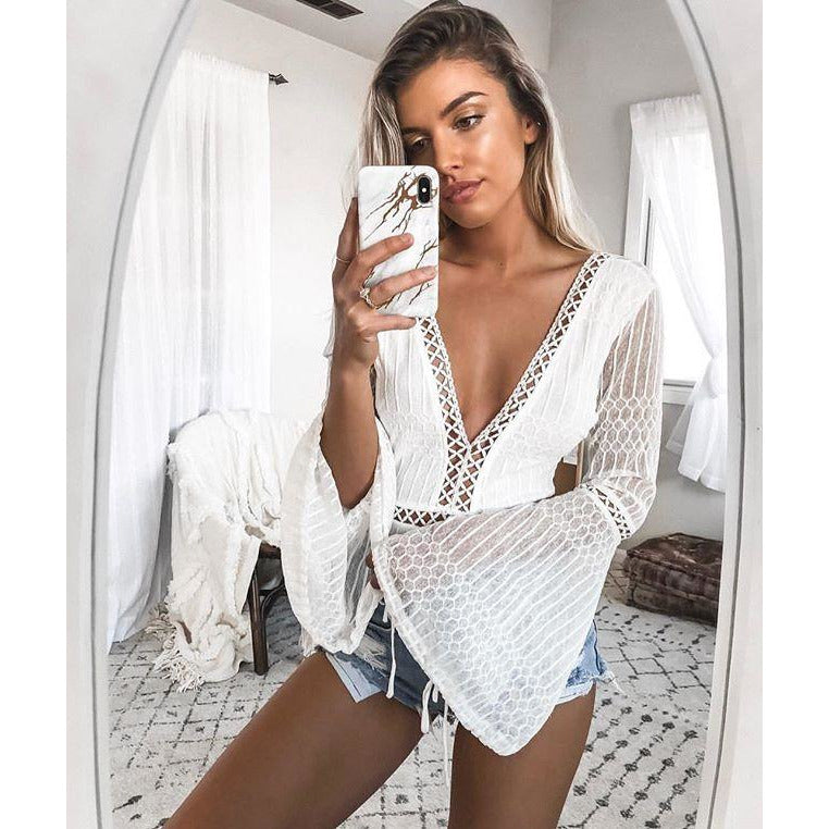 Sexy Deep V Neck Backless Bodysuit