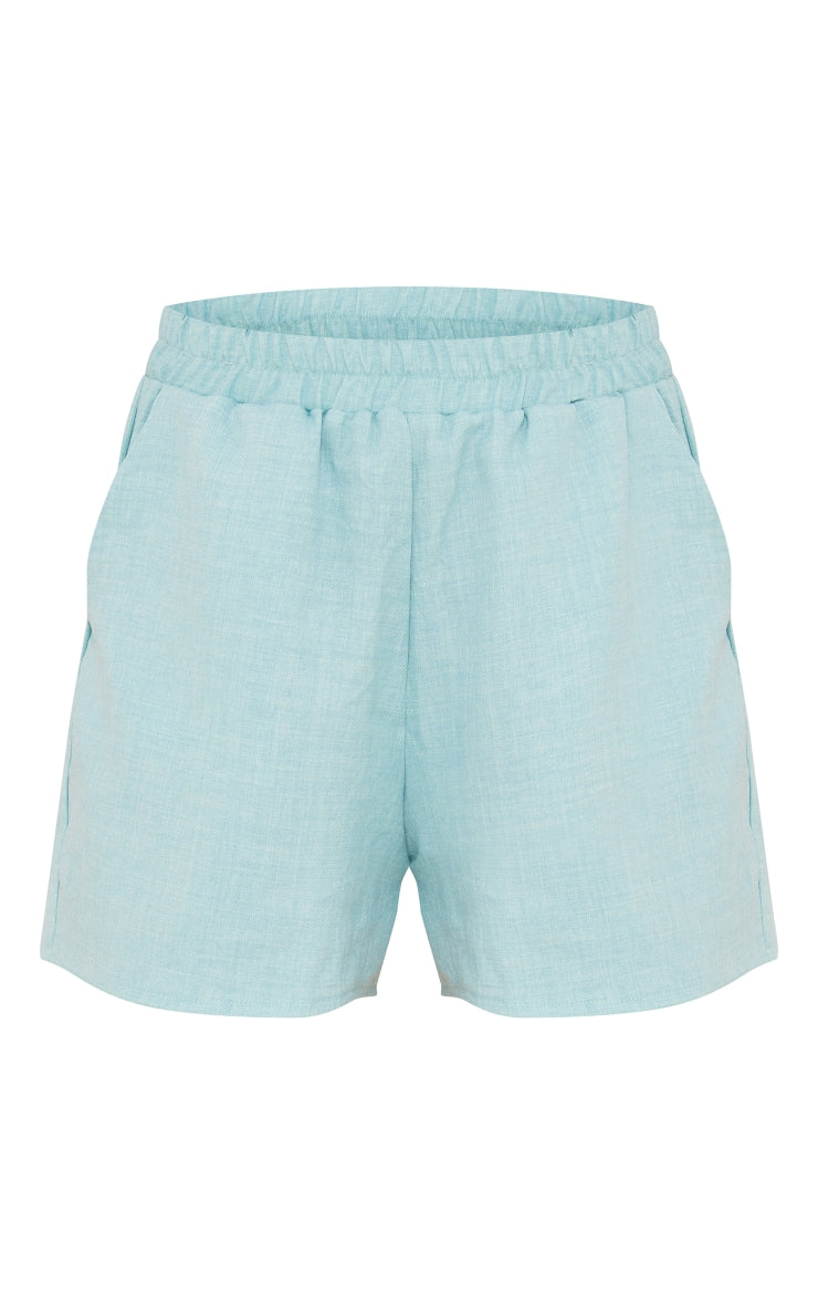 Aqua Blue Woven Marl Elasticated Waist Floaty Shorts - HCWP 