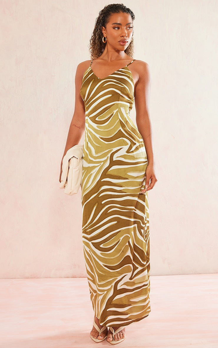 Pink Zebra Print Satin Maxi Beach Dress - HCWP 