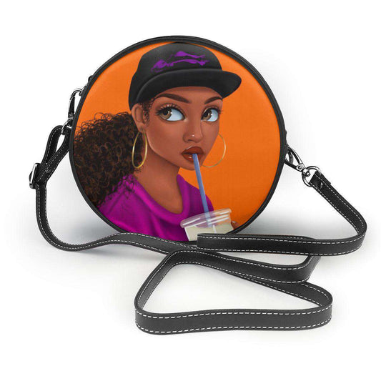 Afro Girls Round Leather Bag