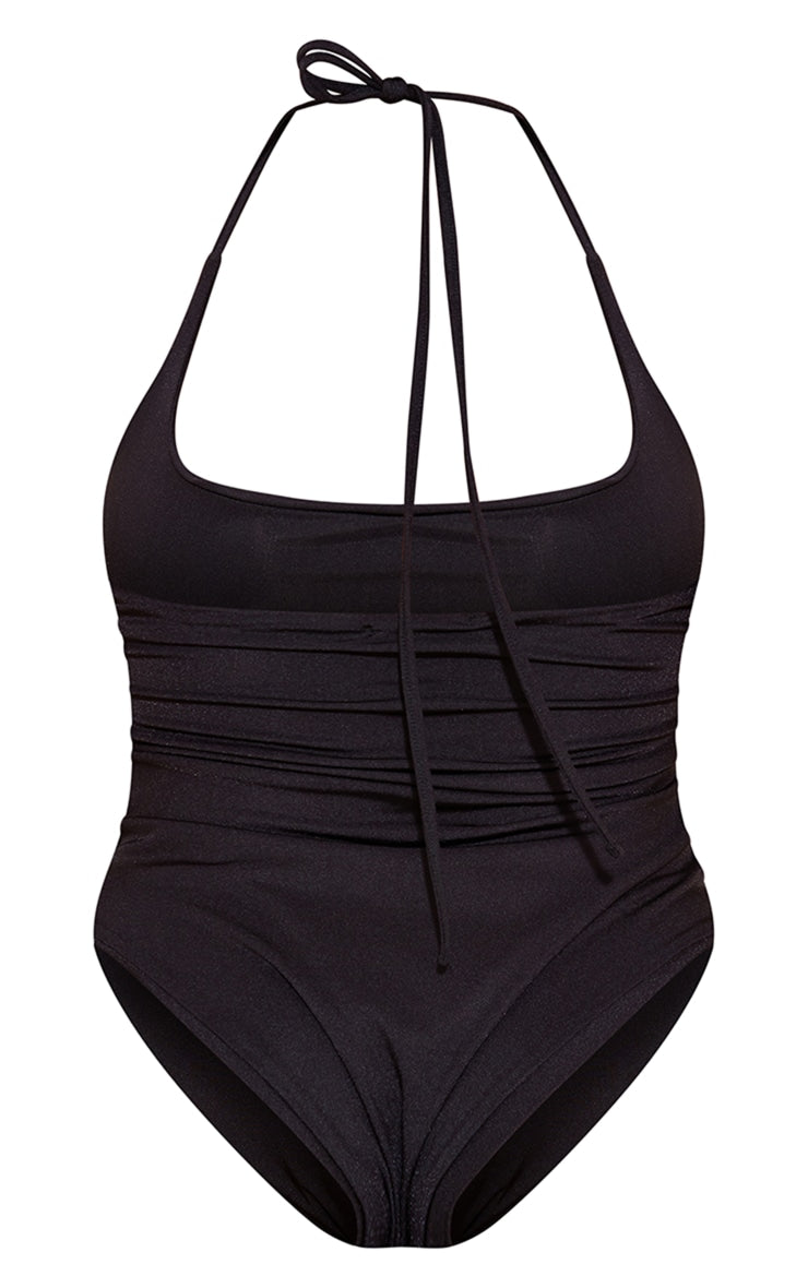 Plus Black Cowl Neck Swimsuit - HCWP 