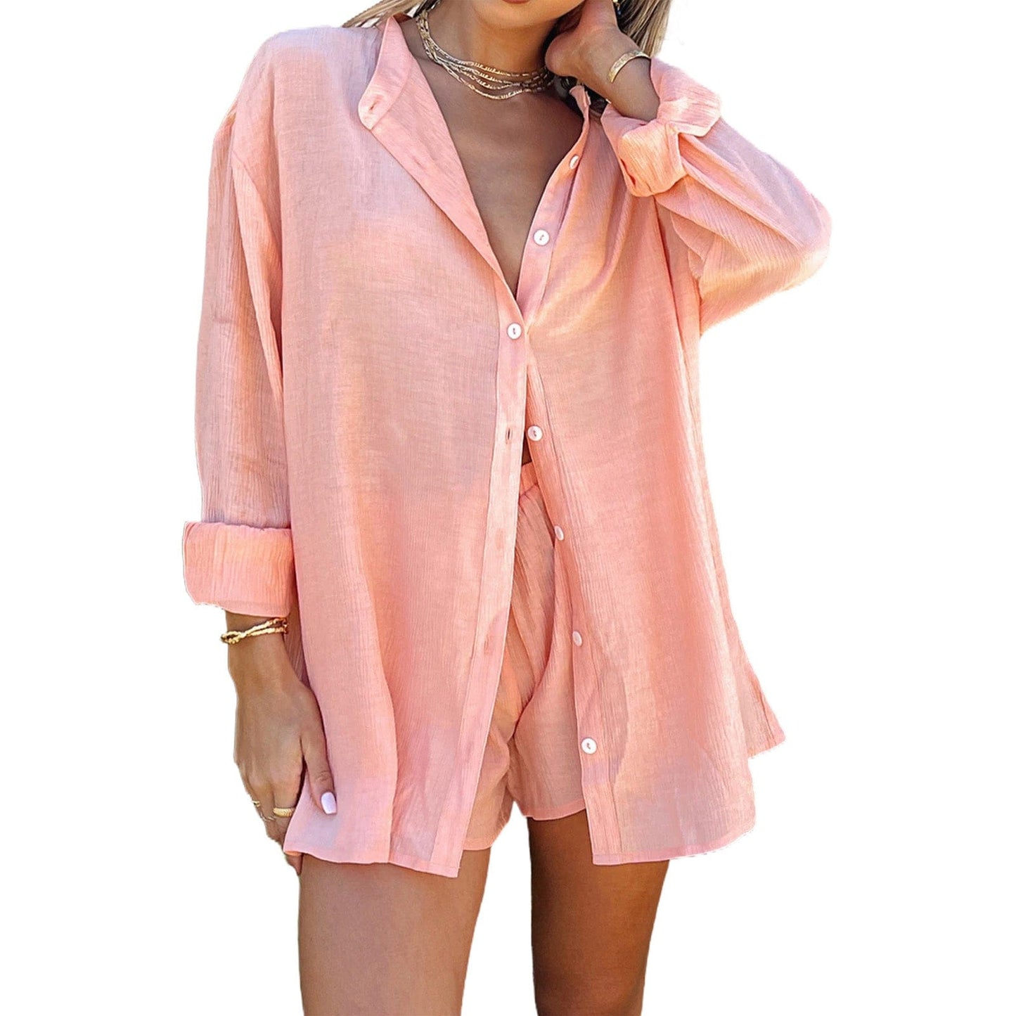 Button-up Shirt+Shorts Sets