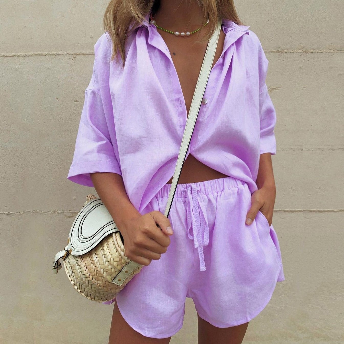 Button-up Shirt+Shorts Sets