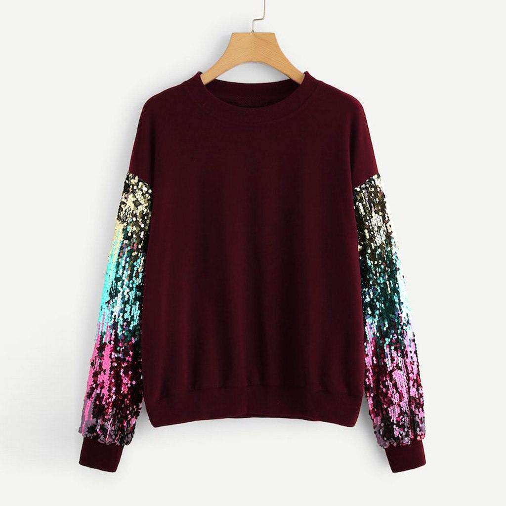 Casual Langarm Pailletten Pullover