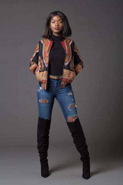 Dashiki African Printed Zipper Bomber Jacket