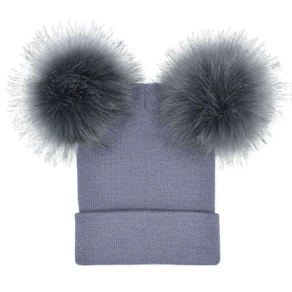 Doppel Faux Pelz Pom Pom Beanie