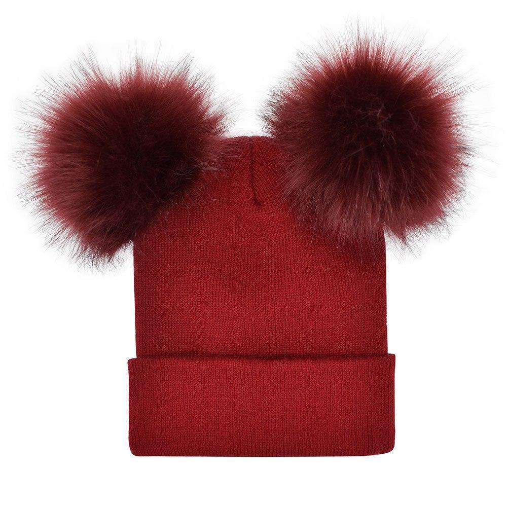 Doppel Faux Pelz Pom Pom Beanie