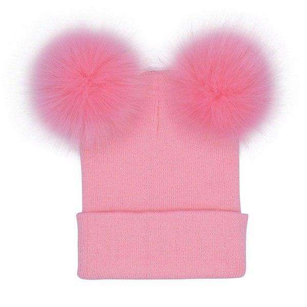 Doppel Faux Pelz Pom Pom Beanie