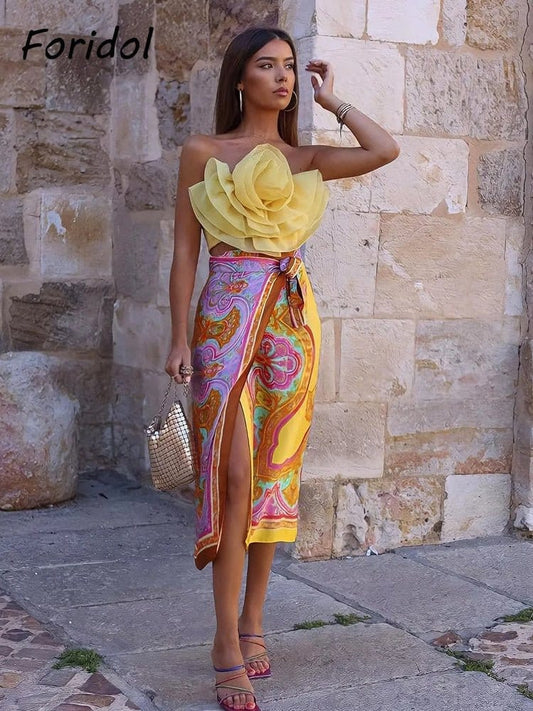 Flower Crop top and Skirt