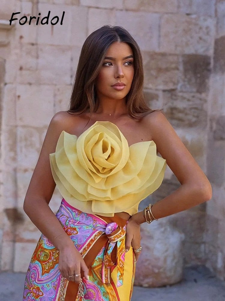 Flower Crop top and Skirt