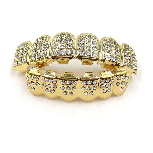 Gold Teeth Grill Set Hip Hop Bling Jewelry Iced Out