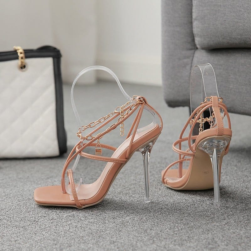 Lock Chain 35-42 Large Size Crystal Heel High Heels