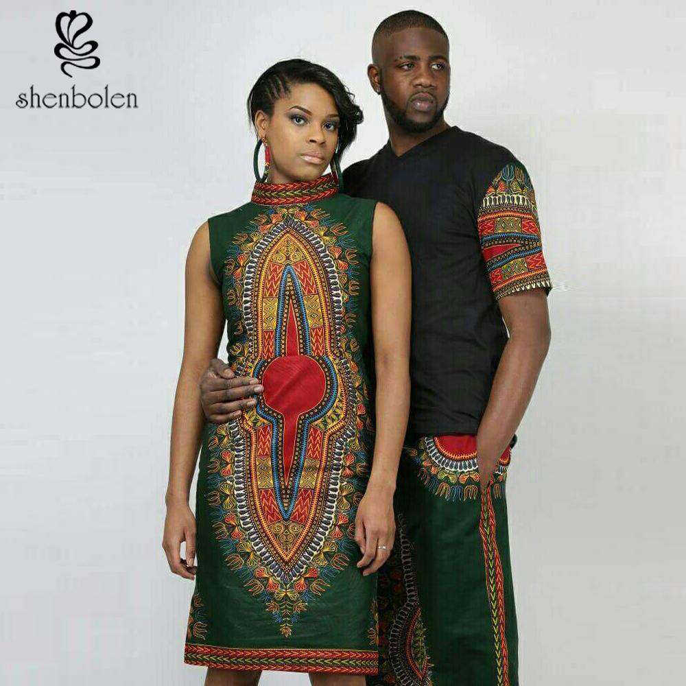 Men Set with African Cotton & mached Women Dresss