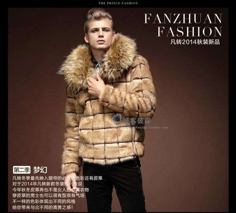 Mens 2019 Collar Fur Coat Personality Artificial Leather Grass Rabbit Fur Jacket Large Size Turn Down Collar Outwear