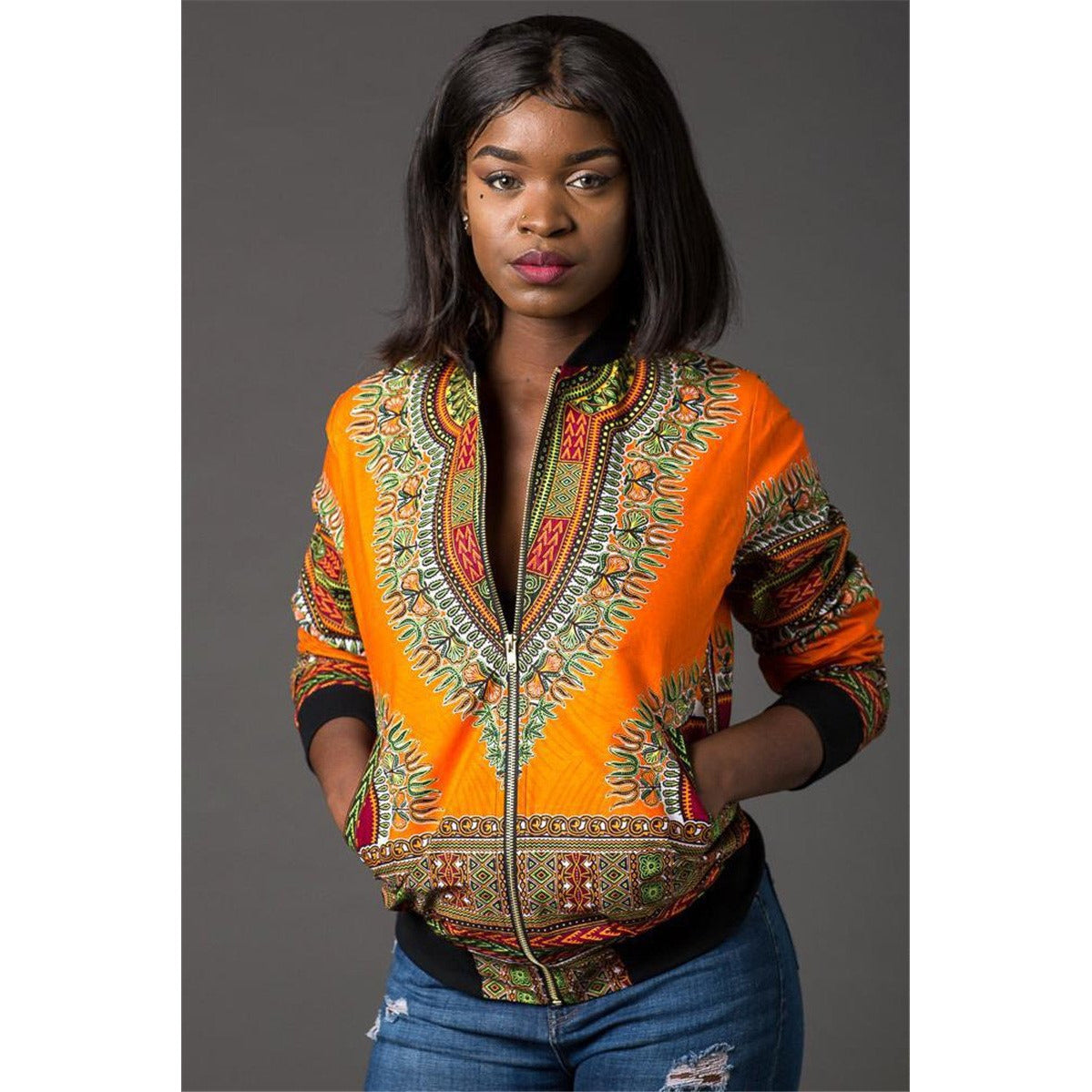 Traditional African Print Ankara Bomber Jacket