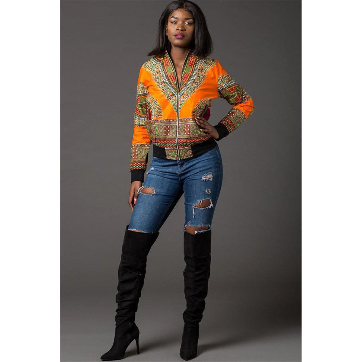 Traditional African Print Ankara Bomber Jacket