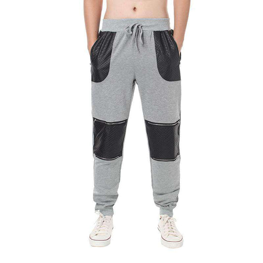 Sweatpants Casual Joggers Leather Patchwork