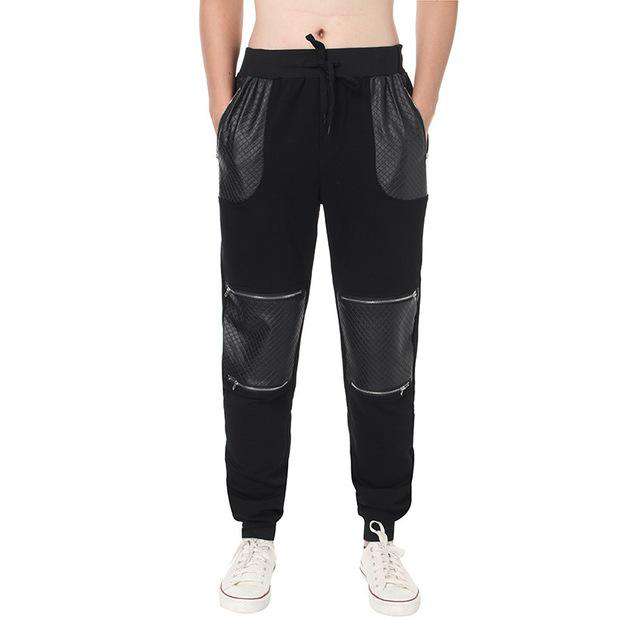 Sweatpants Casual Joggers Leather Patchwork