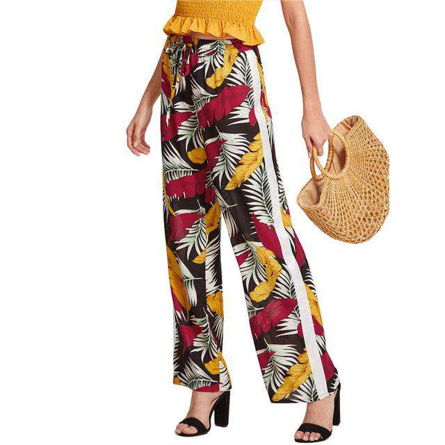 SHEIN Tropical Print Straight Leg Pants