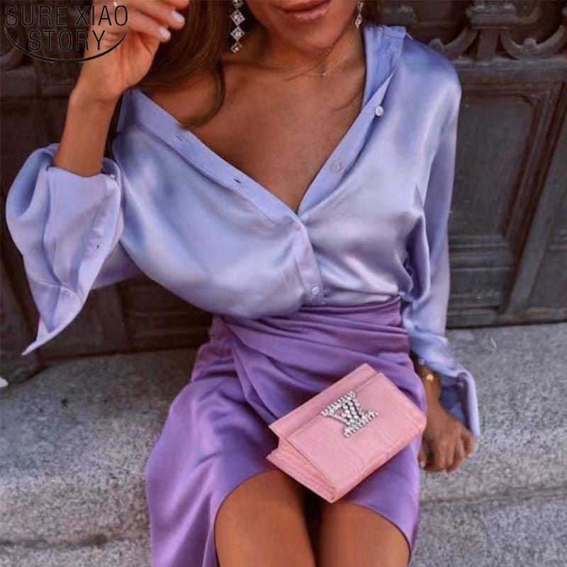 Satin Long Sleeve Blouses