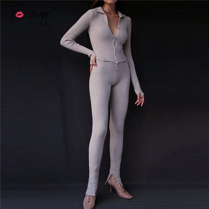 Womens Sexy V Neck Cotton Bodysuit Long Sleeve Autumn Clothing Wear Sexy  Slim Short Cotton Knitted Bodycon Bandage Jumpsuit 2019